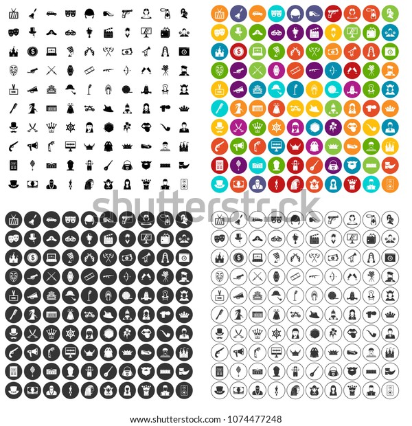 100 cinema actor icons set vector in 4\
variant for any web design isolated on\
white