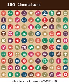 100 cinema icons, brown background 