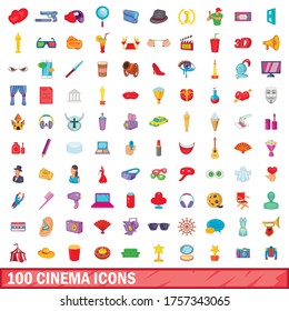 100 cinema icons set in cartoon style for any design vector illustration