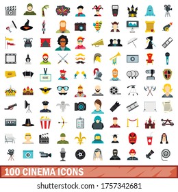 100 iconos de cine ajustados en estilo plano para cualquier ilustración vectorial de diseño