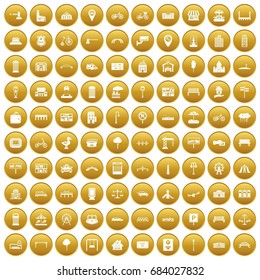 100 city icons set gold