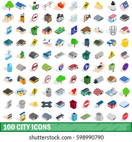 100 city icons set in isometric 3d style for any design vector illustration