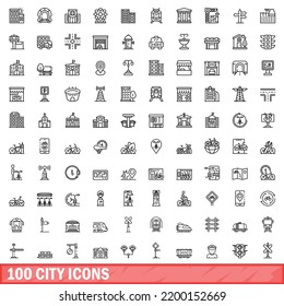 100 city icons set. Outline illustration of 100 city icons vector set isolated on white background