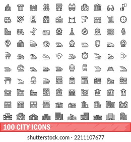 100 city icons set. Outline illustration of 100 city icons vector set isolated on white background