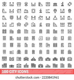 100 city icons set. Outline illustration of 100 city icons vector set isolated on white background