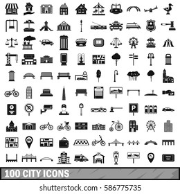 100 city icons set in simple style for any design vector illustration