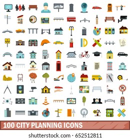 100 city planning icons set in flat style for any design vector illustration