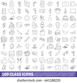 100 class icons set in outline style for any design vector illustration