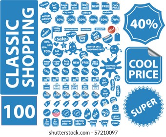 100 classic shopping stickers. vector