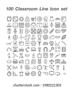 100 Classroom line icon set vector 
