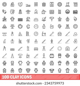 100 iconos de arcilla. Ilustración de esquema de 100 iconos de arcilla conjunto de vectores aislados en fondo blanco