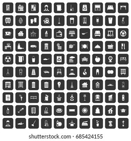 100 cleaning icons set in black color isolated vector illustration