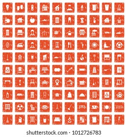 100 cleaning icons set in grunge style orange color isolated on white background vector illustration