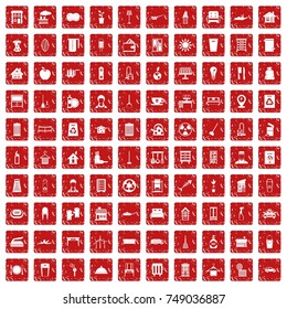 100 cleaning icons set in grunge style red color isolated on white background vector illustration