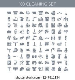 100 Cleaning universal icons pack with Mop, Trash, House, Clean window, Clean, car, Lemon, Floor cleaner, Duster