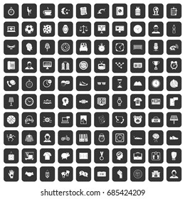 100 clock icons set in black color isolated vector illustration