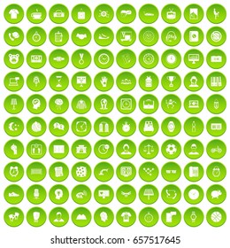 100 clock icons set green circle isolated on white background vector illustration
