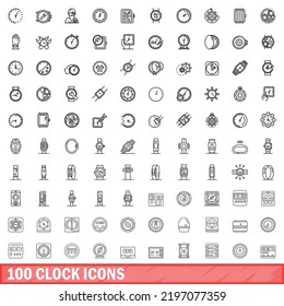 100 clock icons set. Outline illustration of 100 clock icons vector set isolated on white background