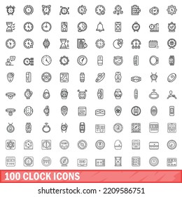 100 iconos de reloj. Ilustración de esquema de 100 iconos de reloj conjunto vectorial aislado en fondo blanco