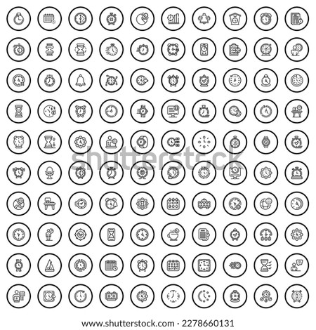 100 clock icons set. Outline illustration of 100 clock icons vector set isolated on white background