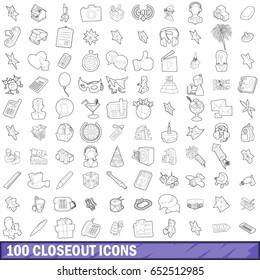 100 closeout icons set in outline style for any design vector illustration