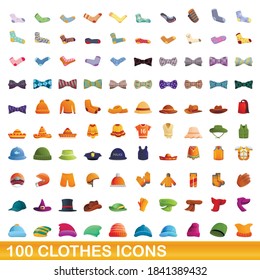 100 clothes icons set. Cartoon illustration of 100 clothes icons vector set isolated on white background