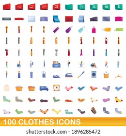 100 clothes icons set. Cartoon illustration of 100 clothes icons vector set isolated on white background