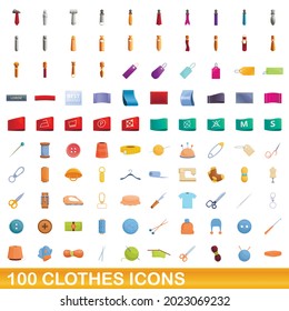 100 clothes icons set. Cartoon illustration of 100 clothes icons vector set isolated on white background