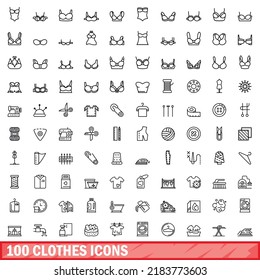 100 clothes icons set. Outline illustration of 100 clothes icons vector set isolated on white background