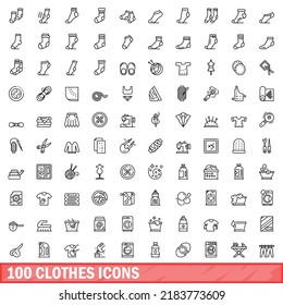 100 clothes icons set. Outline illustration of 100 clothes icons vector set isolated on white background