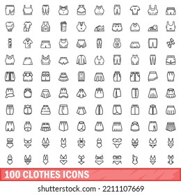 100 clothes icons set. Outline illustration of 100 clothes icons vector set isolated on white background