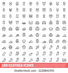 100 clothes icons set. Outline illustration of 100 clothes icons vector set isolated on white background