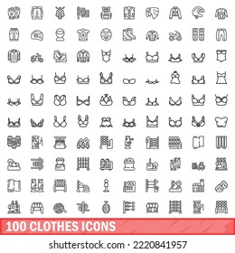 100 clothes icons set. Outline illustration of 100 clothes icons vector set isolated on white background