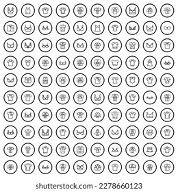 100 clothes icons set. Outline illustration of 100 clothes icons vector set isolated on white background