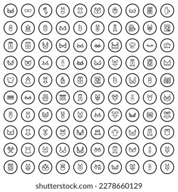 100 clothes icons set. Outline illustration of 100 clothes icons vector set isolated on white background