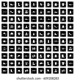 100 clothing and accessories icons set in grunge style isolated vector illustration