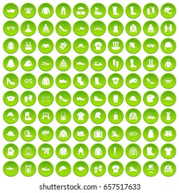 100 clothing and accessories icons set green circle isolated on white background vector illustration