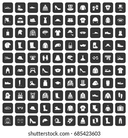 100 clothing and accessories icons set in black color isolated vector illustration