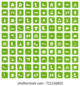 100 clothing and accessories icons set in grunge style green color isolated on white background vector illustration