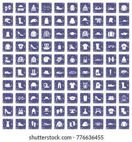 100 clothing and accessories icons set in grunge style sapphire color isolated on white background vector illustration