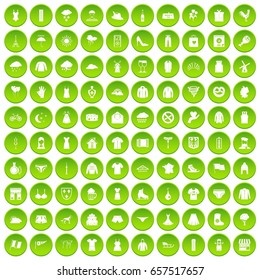 100 clothing icons set green circle isolated on white background vector illustration