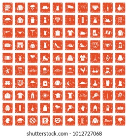 100 clothing icons set in grunge style orange color isolated on white background vector illustration