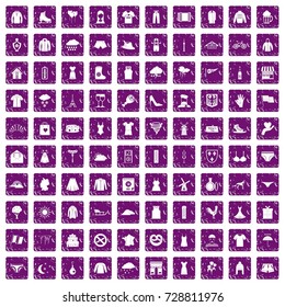 100 clothing icons set in grunge style purple color isolated on white background vector illustration