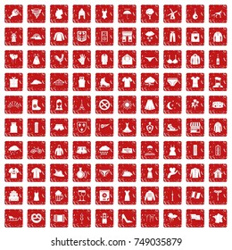 100 clothing icons set in grunge style red color isolated on white background vector illustration