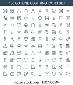 100 clothing icons. Trendy clothing icons white background. Included outline icons such as sweater, football uniform, blouse, man underwear. clothing icon for web and mobile.
