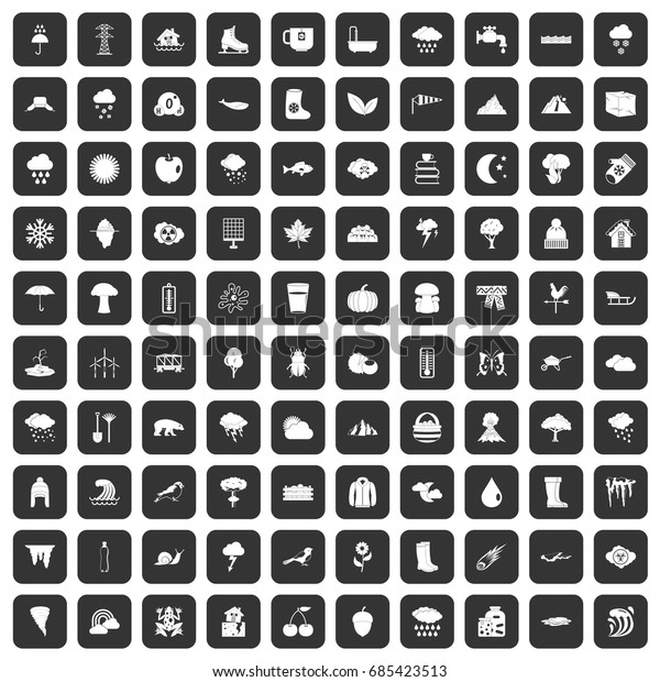 100 clouds icons set in black color isolated\
vector illustration