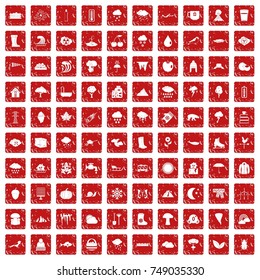 100 clouds icons set in grunge style red color isolated on white background vector illustration