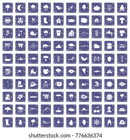 100 clouds icons set in grunge style sapphire color isolated on white background vector illustration