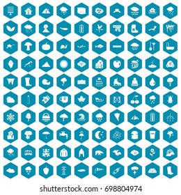 100 clouds icons set in sapphirine hexagon isolated vector illustration