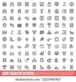 100 íconos del coche. Ilustración de esquema de 100 iconos de entrenador conjunto de vectores aislados en fondo blanco